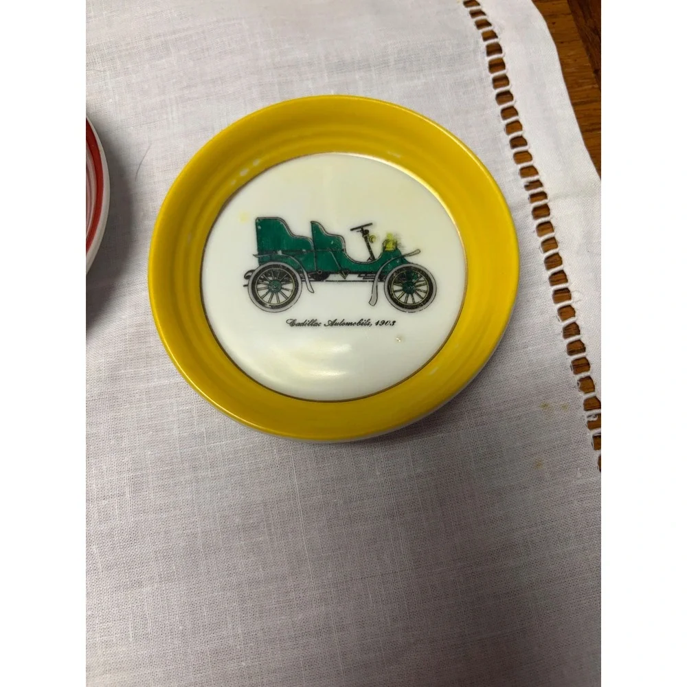 Vintage Ceramic Antique Car‎ Coaster Set of 2